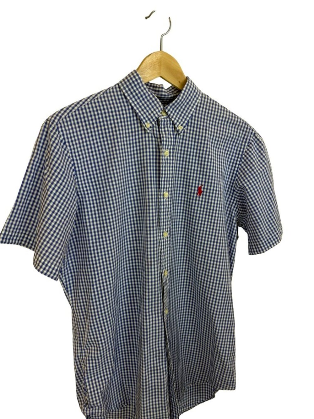 Ralph Lauren Blue & White Checkered Short Sleeve Button Down Size Medium